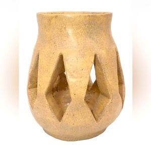 1971 Vintage Pottery Votive Candle Holder Artist Marked Faria USA 4 X 4”